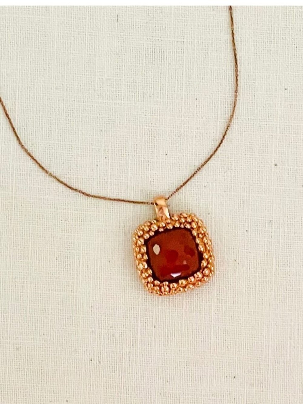 Necklace 18 in Chain Gold Plated over 925 Imitation Red Agate Stone
